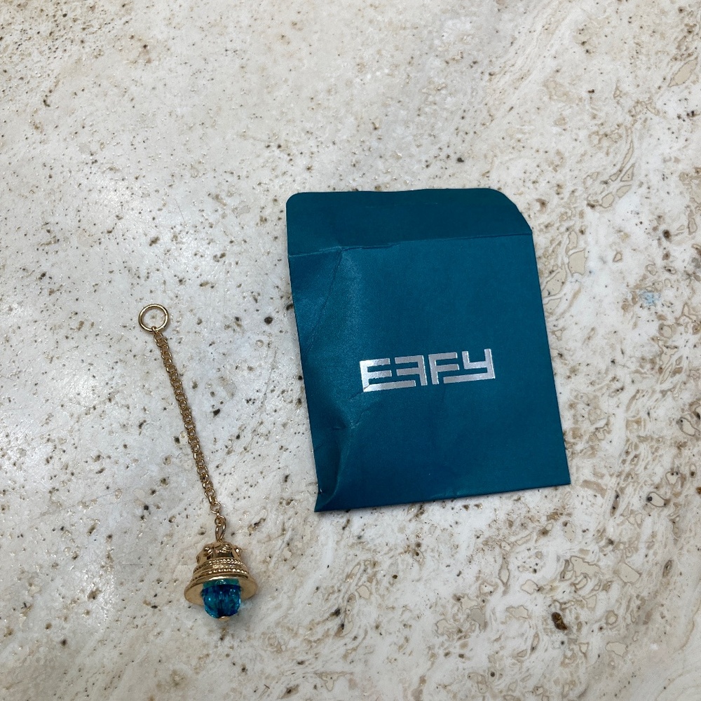 EFFY Bells Handbag Charm Collection Gold Tone Bell on Chain with Teal Crystal